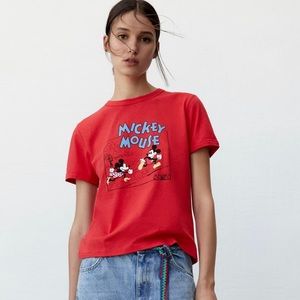 Zara Mickey Mouse red tee shirt small Nwt